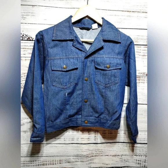 Big‎ Smith Denim Jacket in Dark Blue Wash size 16 Vintage 70's Grunge - Picture 1 of 8